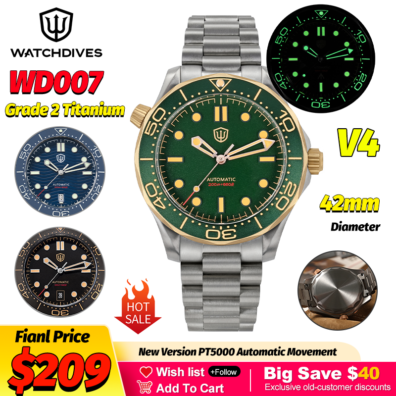 Luxury Watch Green - Watchdives WD007 V4 42Mm Titanium Automatic