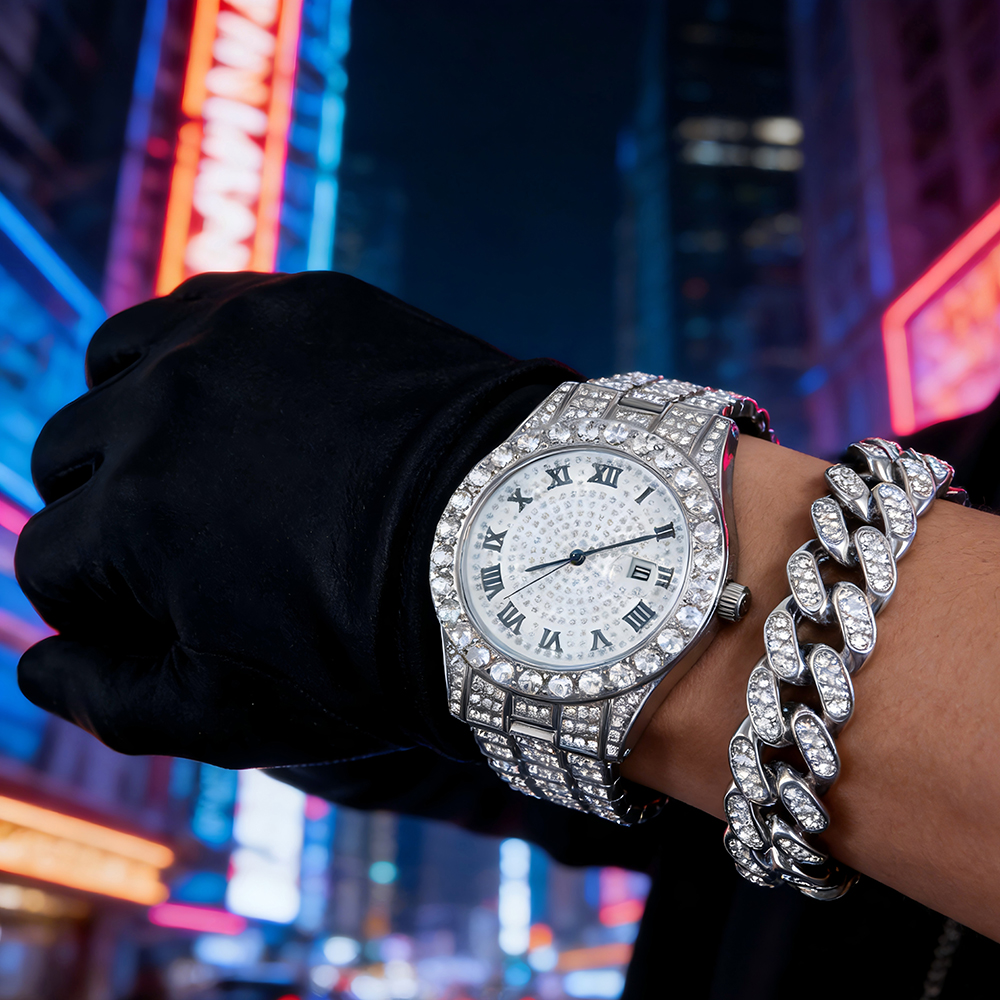 1 Hip-hop Full Diamond Silver  – Luxury Watch Wallpaper recenzja i cena