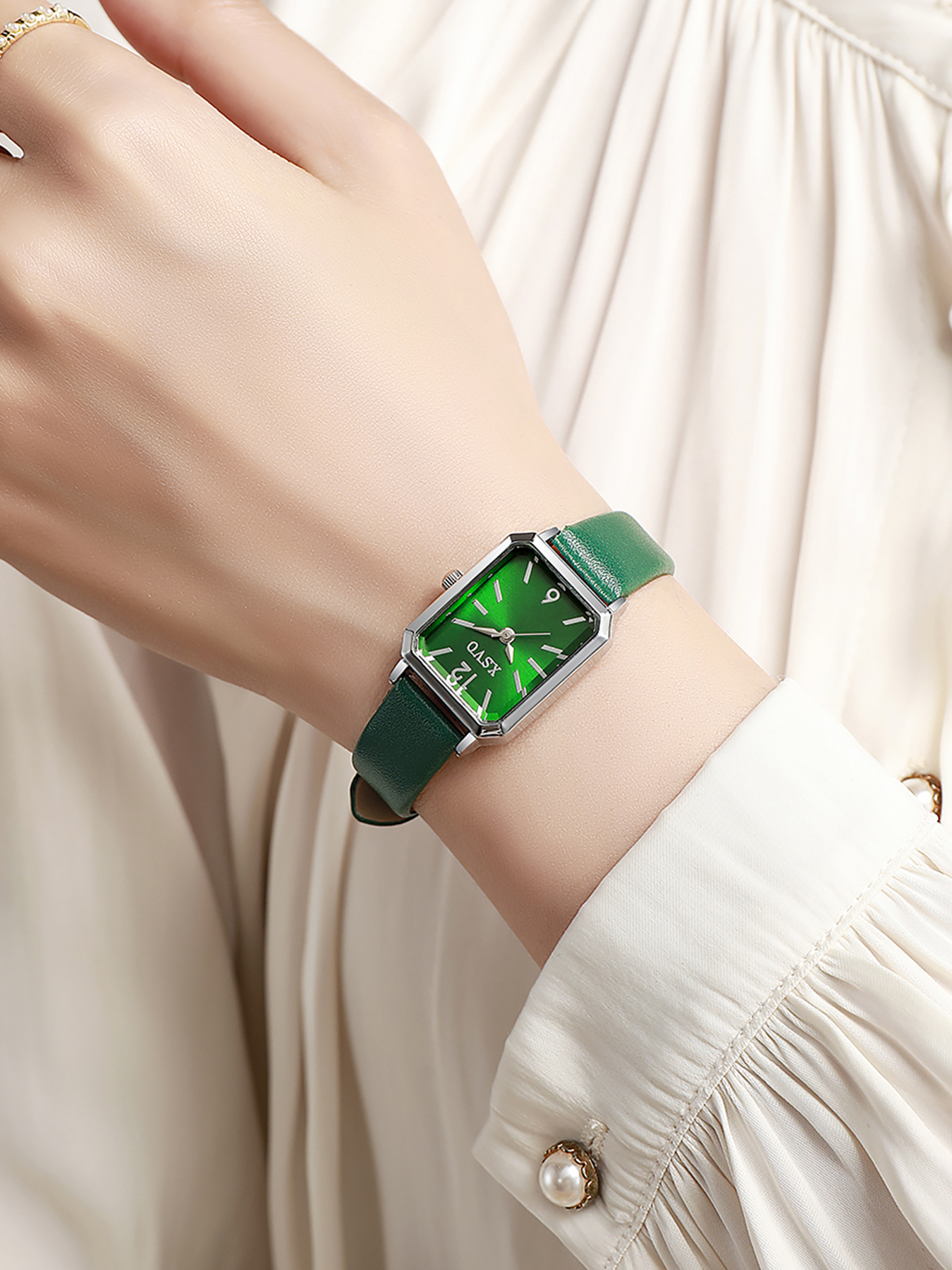 Vintage Silver Square Women's  – Luxury Watch Green recenzja i cena